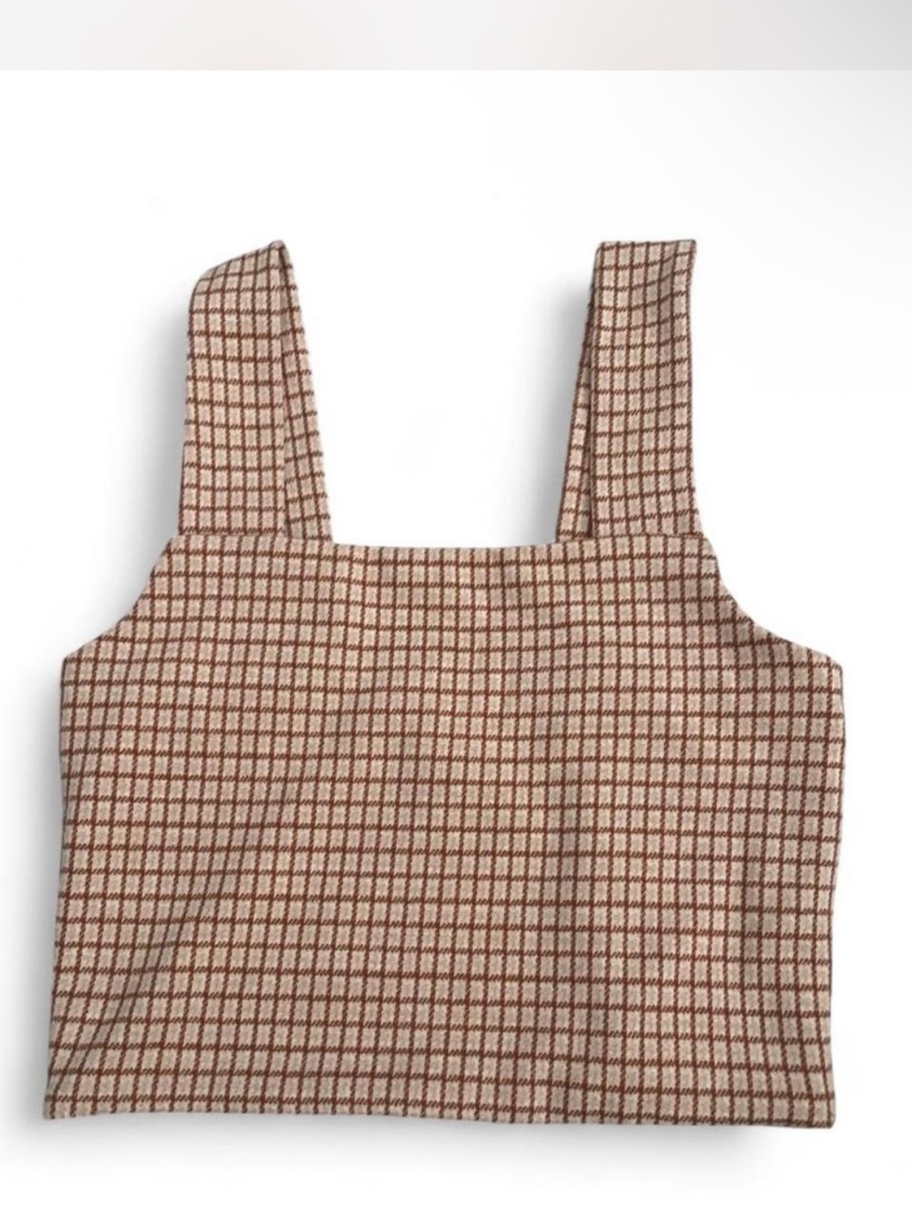 American Eagle Outfitters Checked Square-Neck Crop Top in Beige and Brown